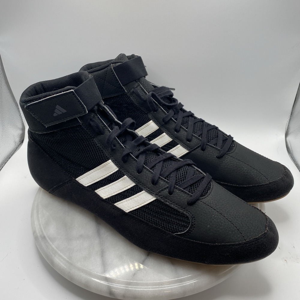 Men's Size 14 Adidas HVC 2 Wrestling Shoes Black White AQ3325 Varsity Breathable